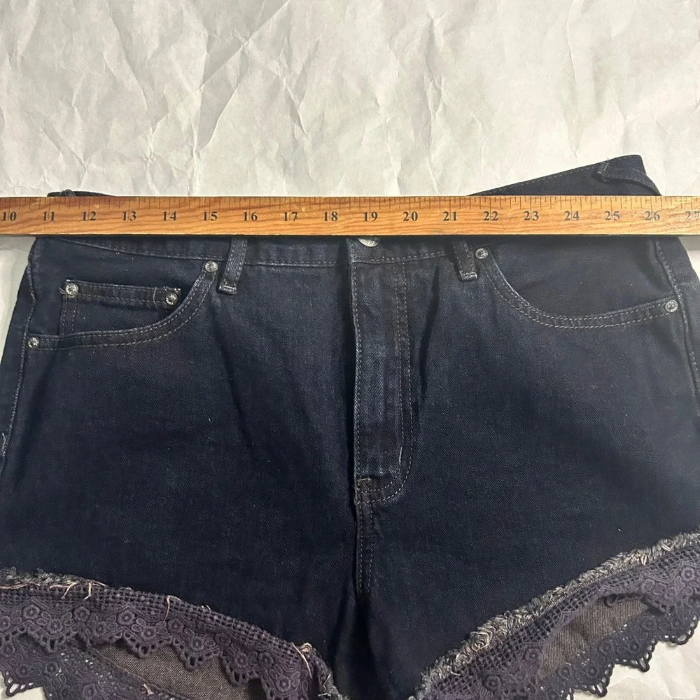 Free People Denim Shorts Womens 29 Dark Black Jean Wash‎ Lace Trim